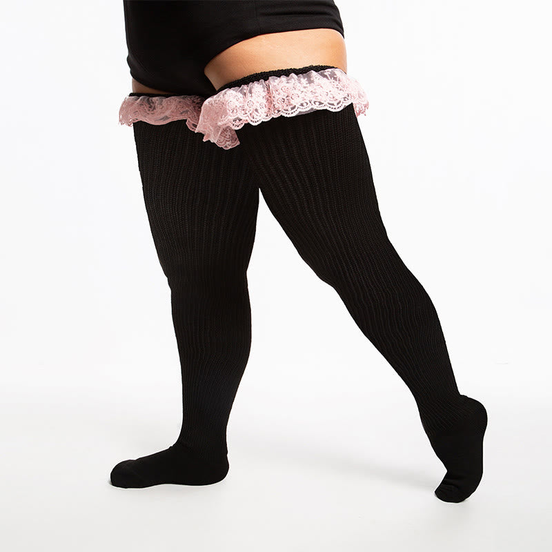 Plus Size Lace Solid Color Thigh High Socks - image 5
