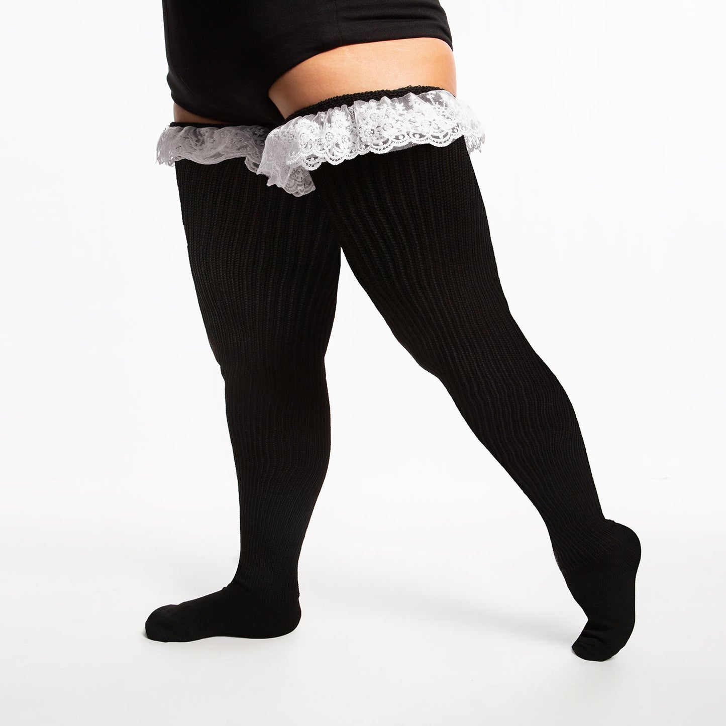 Plus Size Lace Solid Color Thigh High Socks - image 3