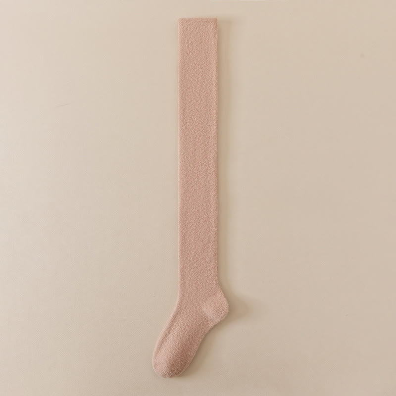 Plus Size Solid Color Thigh High Socks(2 Pairs) - Khaki - EU36-42(US3-8.5) - image 13