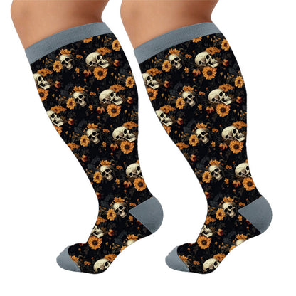 Plus Size Skull Compression Socks - Retro Mystery(1 Pair) - 4XL - image 8