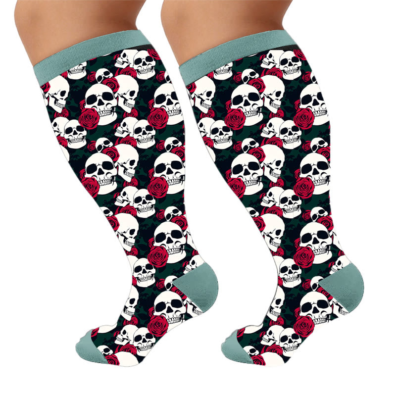 Plus Size Skull Compression Socks - Dark Romance(1 Pair) - 4XL - image 7