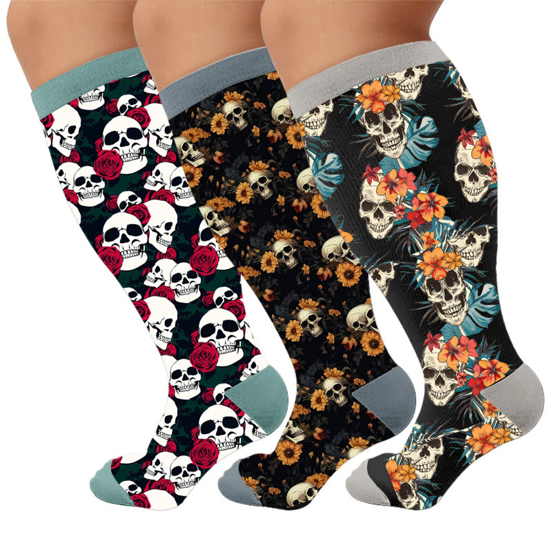 Plus Size Skull Compression Socks - Multicolor(3 Pairs) - 4XL - image 1