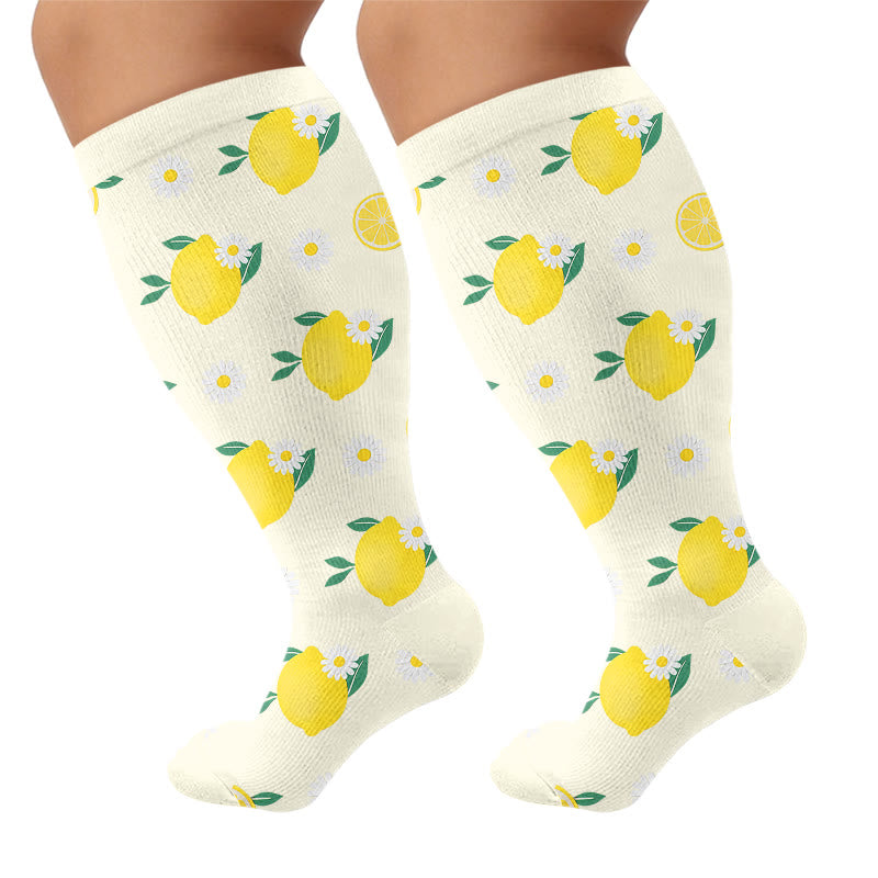 Plus Size Lemon Cherry Strawberry Compression Socks - Beige(1 Pair) - 4XL - image 6