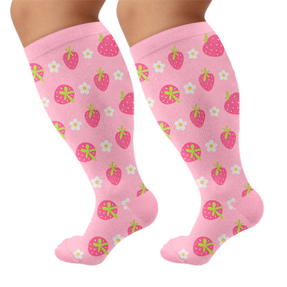 Plus Size Lemon Cherry Strawberry Compression Socks - Pink(1 Pair) - 4XL - image 7