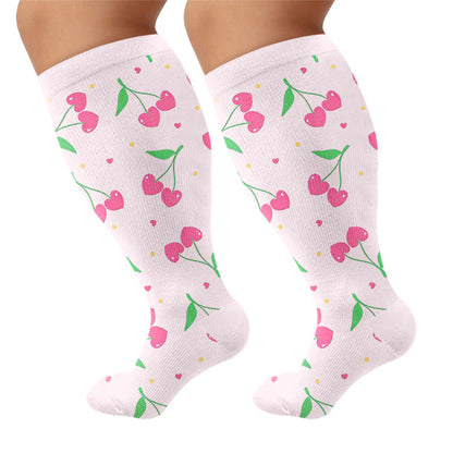Plus Size Lemon Cherry Strawberry Compression Socks - Light Pink(1 Pair) - 4XL - image 5