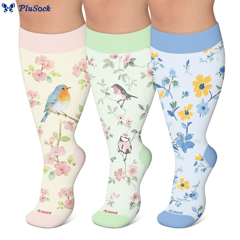 Plus Size Floral Bird Compression Socks - image 0