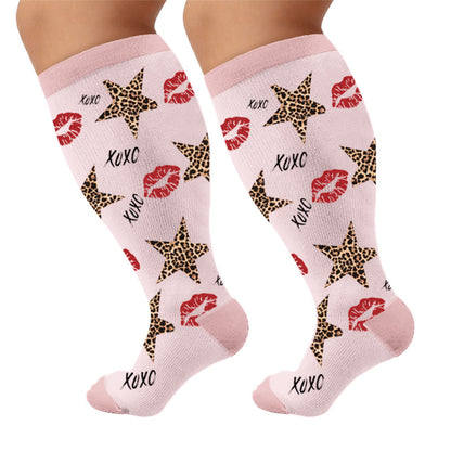 Plus Size Animal Print Compression Socks - Star(1 Pair) - 4XL - image 7