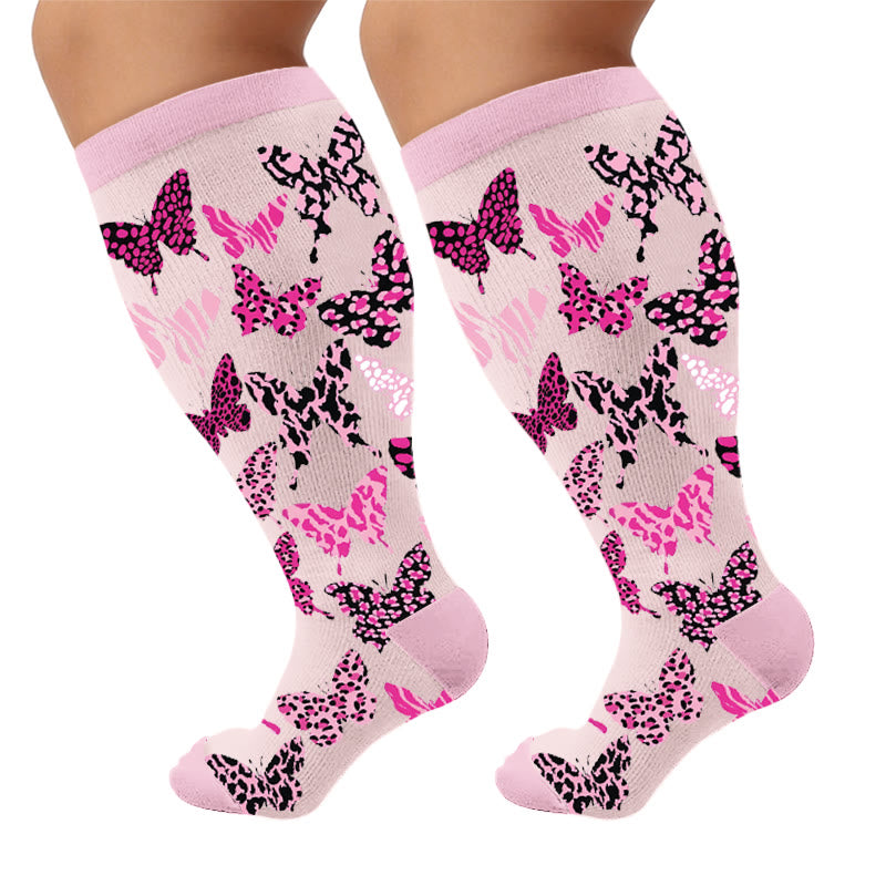 Plus Size Animal Print Compression Socks - Leopard Print Butterfly(1 Pair) - 4XL - image 6