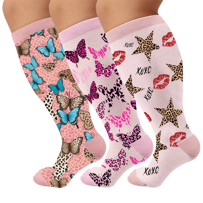 Plus Size Animal Print Compression Socks - Multicolor(3 Pairs) - 4XL - image 1