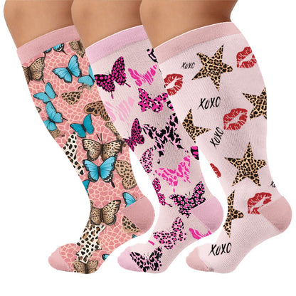 Plus Size Animal Print Compression Socks - Multicolor(3 Pairs) - 4XL - image 1