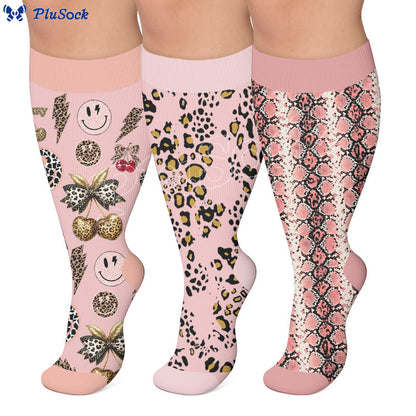 Plus Size Snake Leopard Print Compression Socks - image 0