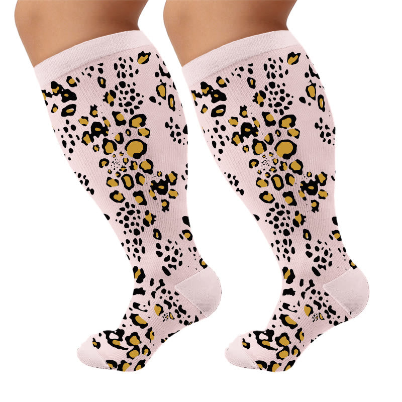 Plus Size Snake Leopard Print Compression Socks - Leopard(1 Pair) - 4XL - image 6