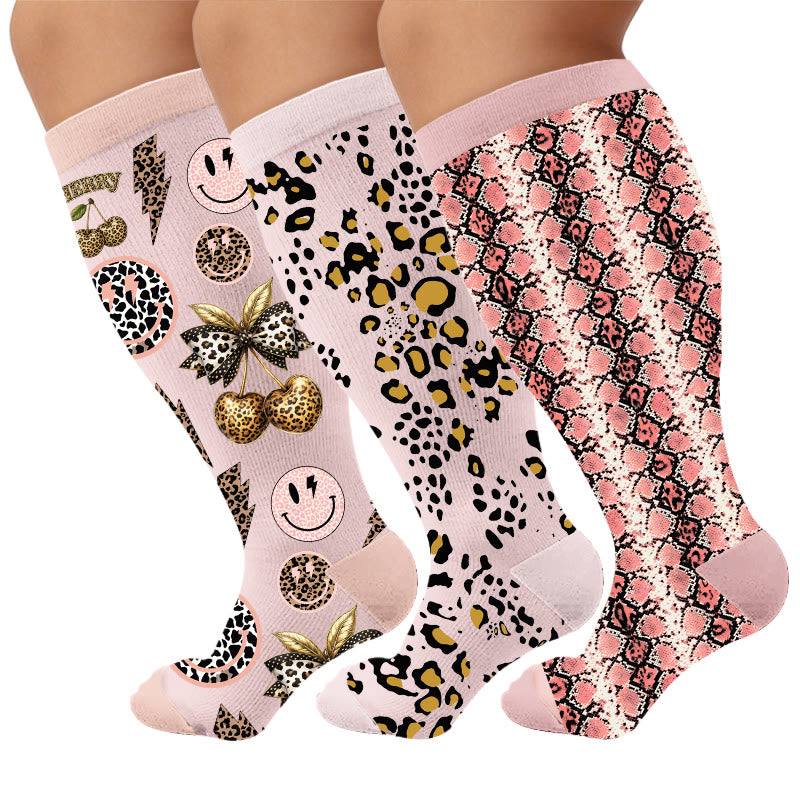 Plus Size Snake Leopard Print Compression Socks - Multicolor(3 Pairs) - 4XL - image 1