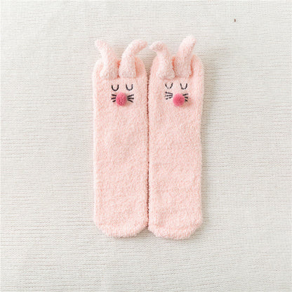 Plush Rabbit Ears Quarter Socks(3 Pairs) - Pink - EU36-40(US3-7) - image 13