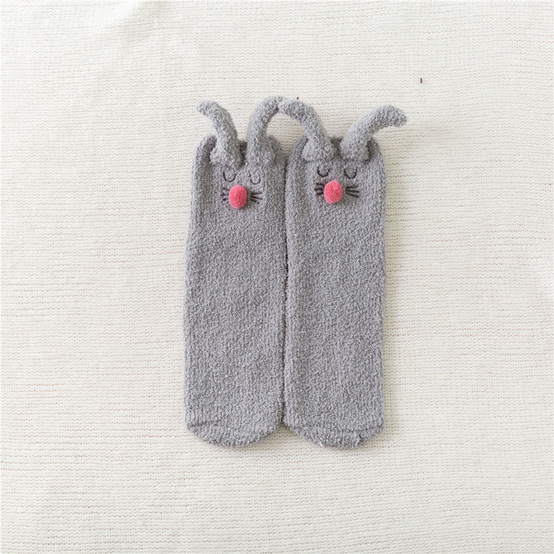 Plush Rabbit Ears Quarter Socks(3 Pairs) - Grey - EU36-40(US3-7) - image 10