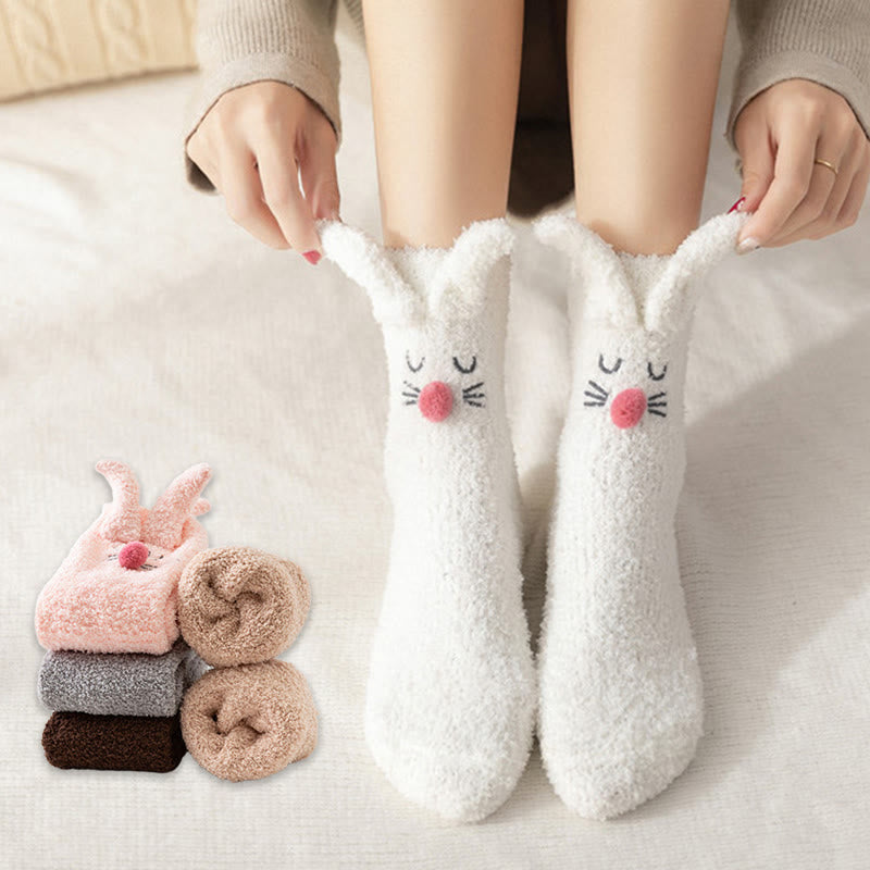 Plush Rabbit Ears Quarter Socks(3 Pairs) - image 0