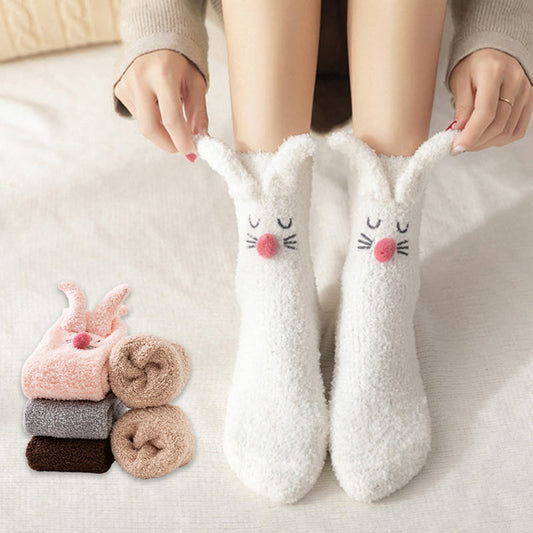 Plush Rabbit Ears Quarter Socks(3 Pairs) - image 0