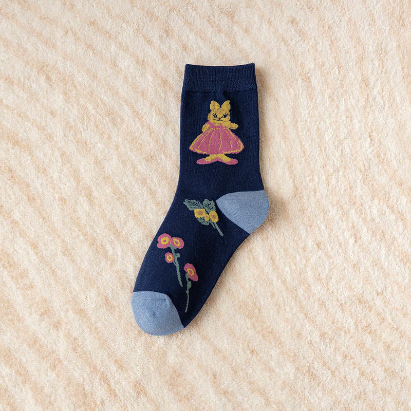 Vintage Embroidered Rabbit Quarter Socks(5 Pairs) - image 7