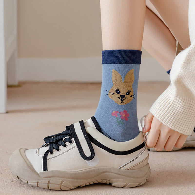 Vintage Embroidered Rabbit Quarter Socks(5 Pairs) - image 4