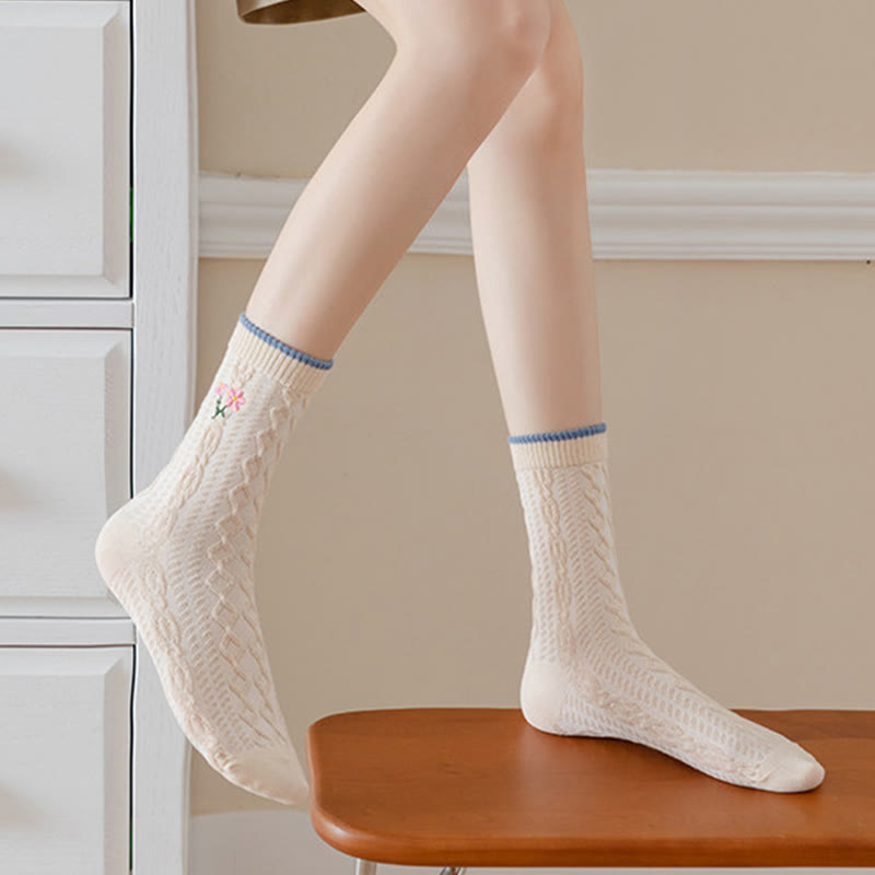 Vintage Embroidered Rabbit Quarter Socks(5 Pairs) - image 3