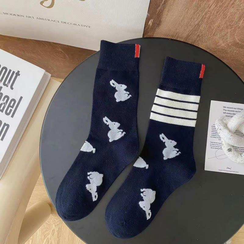 Four Stripe Rabbit Quarter Socks(5 Pairs) - Navy Blue - EU36-42(US3-8.5) - image 9