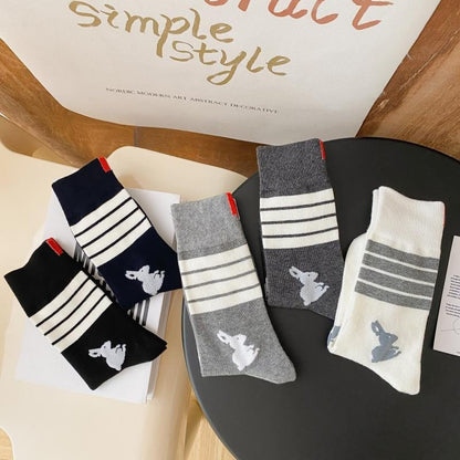 Four Stripe Rabbit Quarter Socks(5 Pairs) - Multicolor - EU36-42(US3-8.5) - image 12