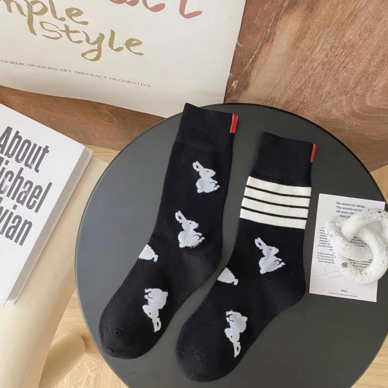 Four Stripe Rabbit Quarter Socks(5 Pairs) - Black - EU36-42(US3-8.5) - image 10