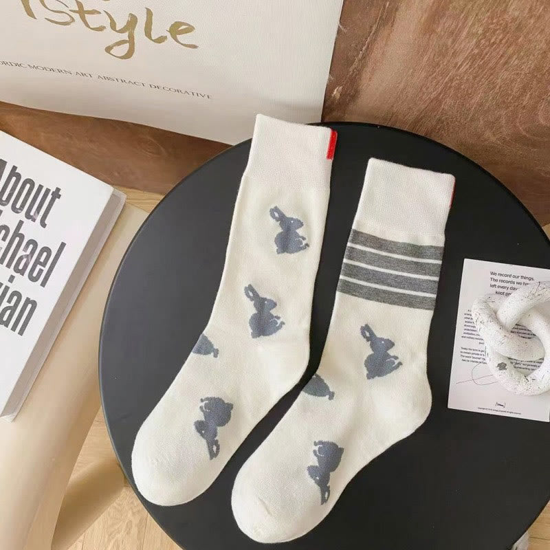 Four Stripe Rabbit Quarter Socks(5 Pairs) - White - EU36-42(US3-8.5) - image 8