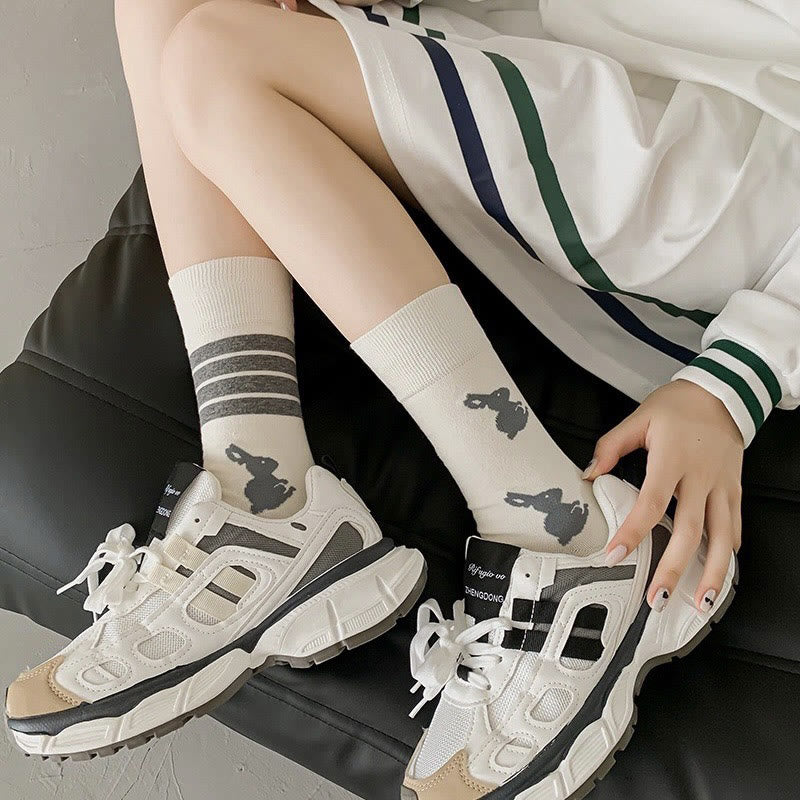 Four Stripe Rabbit Quarter Socks(5 Pairs) - image 6