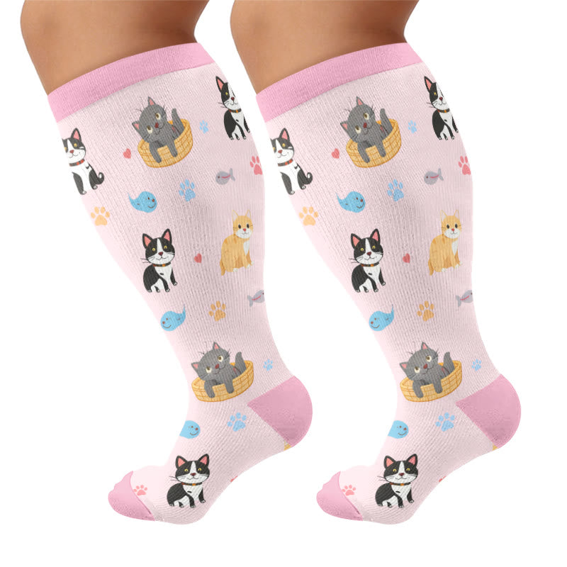 Plus Size Cute Pets Cartoon Compression Socks - Pink(1 Pair) - 4XL - image 5