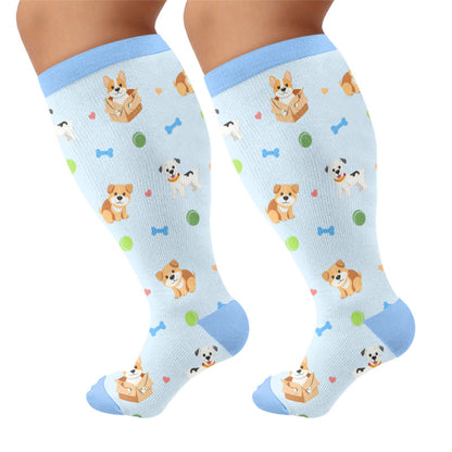 Plus Size Cute Pets Cartoon Compression Socks - Blue(1 Pair) - 4XL - image 6
