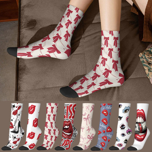 3D Lips Bow Us Dollars Quarter Socks(3 Pairs) - image 0