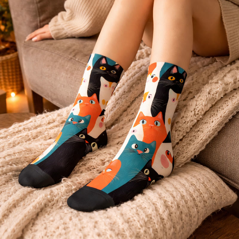 3D Cats Quarter Socks(3 Pairs) - image 1