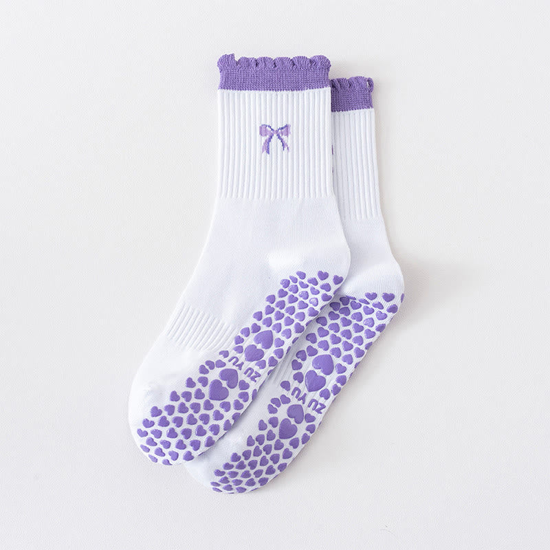 Cherry Heart Bow Avocado Grip Socks(4 Pairs) - Purple - EU36-40(US3-7) - image 6