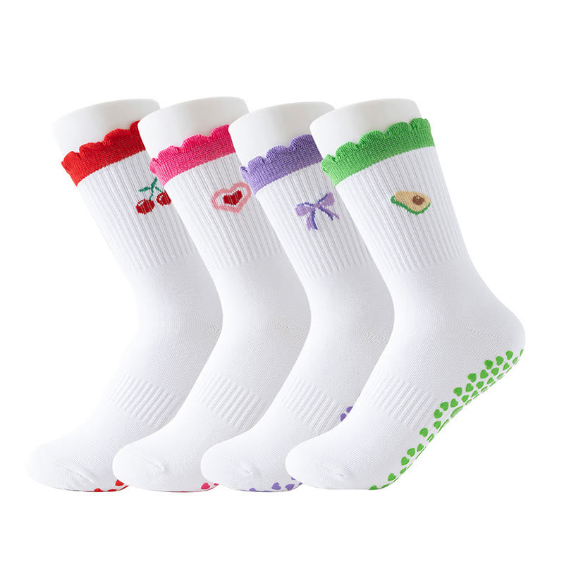 Cherry Heart Bow Avocado Yoga Socks(4 Pairs) - Multicolor - EU36-40(US3-7) - image 0