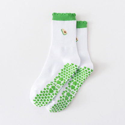 Cherry Heart Bow Avocado Yoga Socks(4 Pairs) - Green - EU36-40(US3-7) - image 8