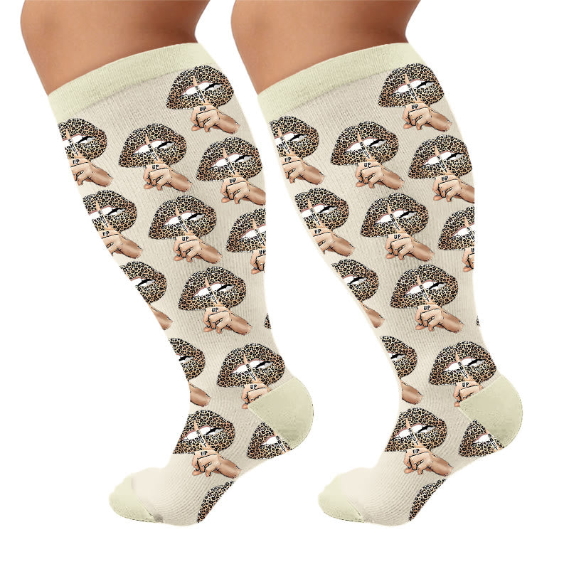 Plus Size Lip Compression Stockings - Shut Up(1 Pair) - 4XL - image 7