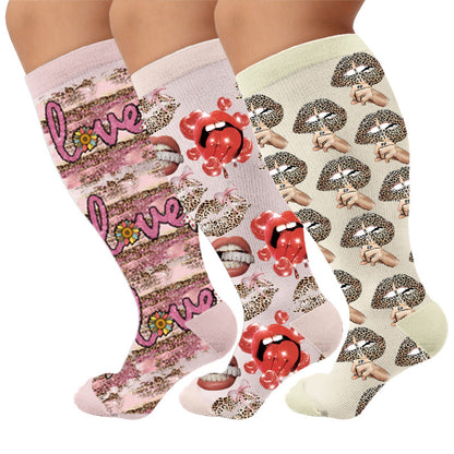Plus Size Lip Compression Stockings - Multicolor(3 Pairs) - 4XL - image 1