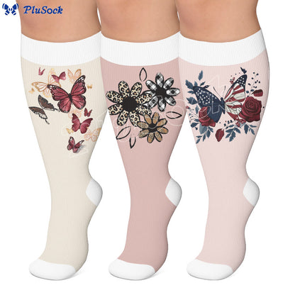 Plus Size Floral Butterfly Compression Stockings - image 0
