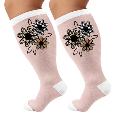 Plus Size Floral Butterfly Compression Stockings - Flowers(1 Pair) - 4XL - image 6