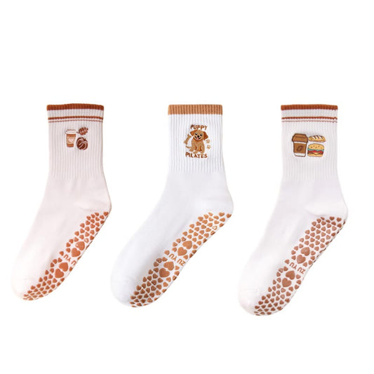 Plusoc Puppy Coffee Grip Socks(3 Pairs) - Multicolor - EU36-40(US3-7) - image 0