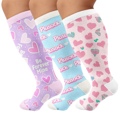 Plus Size Playful Heart Series Compression Socks - Multicolor(3 Pairs) - 4XL - image 1