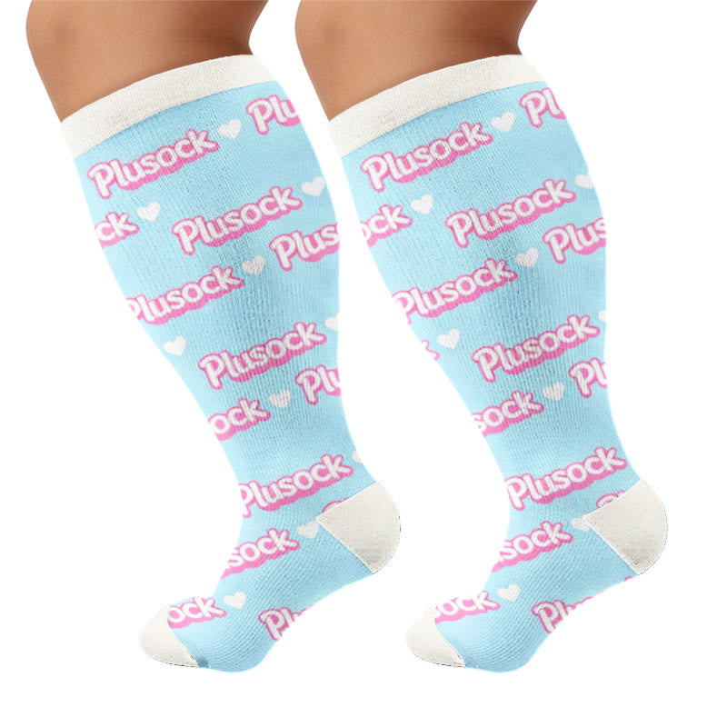 Plus Size Playful Heart Series Compression Socks - Blue(1 Pair) - 4XL - image 6