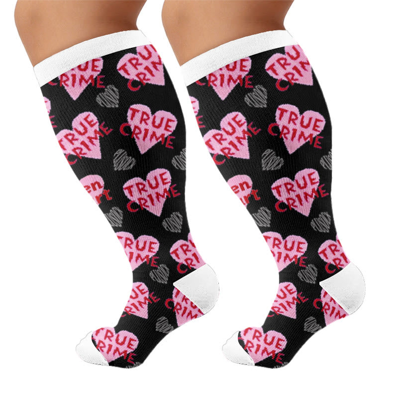 Plus Size Sweet Pop Art Love Compression Socks - Black(1 Pair) - 4XL - image 7