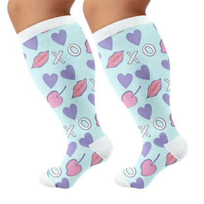 Plus Size Sweet Pop Art Love Compression Socks - Blue(1 Pair) - 4XL - image 5