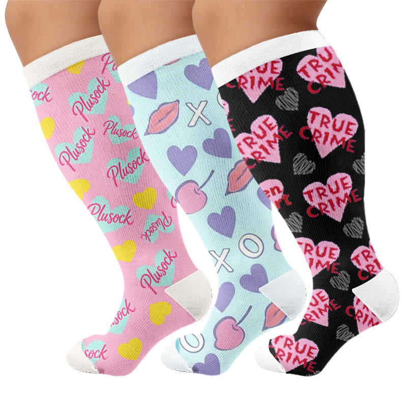 Plus Size Sweet Pop Art Love Compression Socks - Multicolor(3 Pairs) - 4XL - image 1