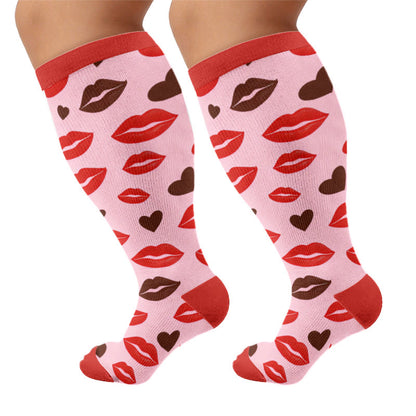 Plus Size Graffiti Lips Comic Style Compression Socks - Red(1 Pair) - 4XL - image 7