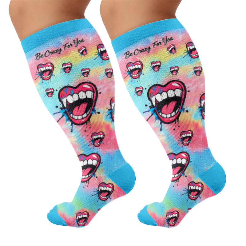 Plus Size Graffiti Lips Comic Style Compression Socks - Lake Blue(1 Pair) - 4XL - image 6