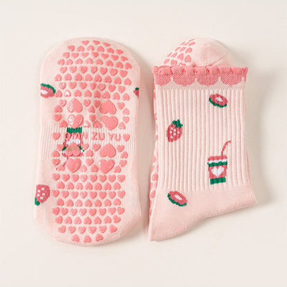 Plusoc Strawberries Coffee Cups Yoga Socks(2 Pairs) - Pink - EU36-40(US3-7) - image 5