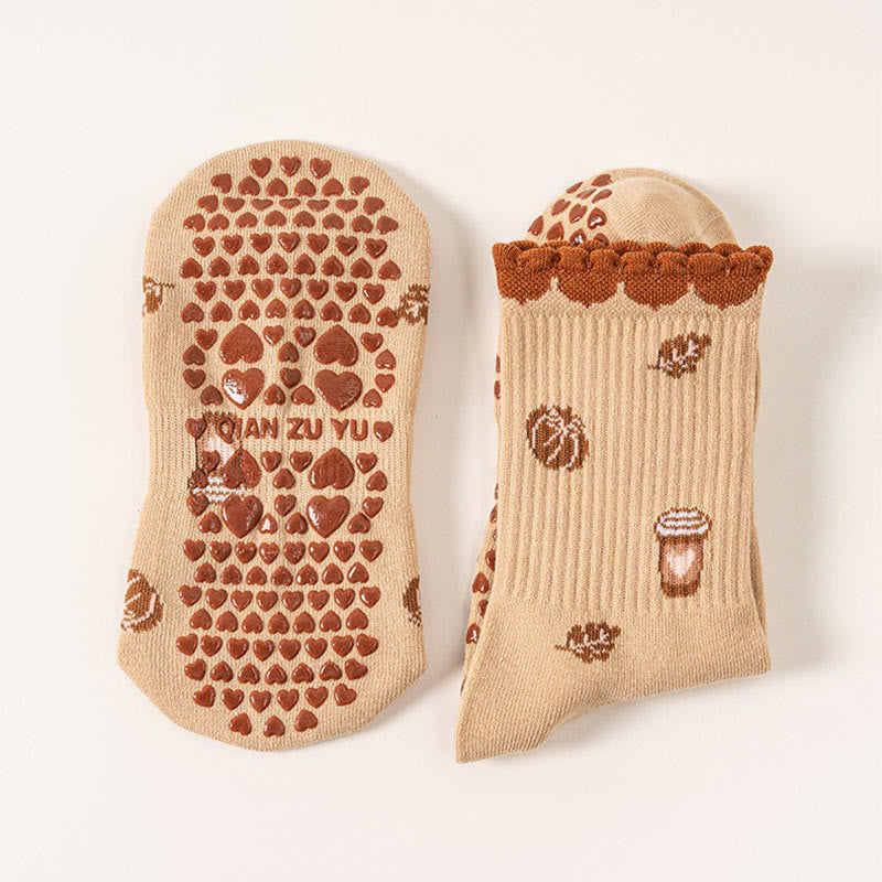 Plusoc Strawberries Coffee Cups Yoga Socks(2 Pairs) - Khaki - EU36-40(US3-7) - image 6